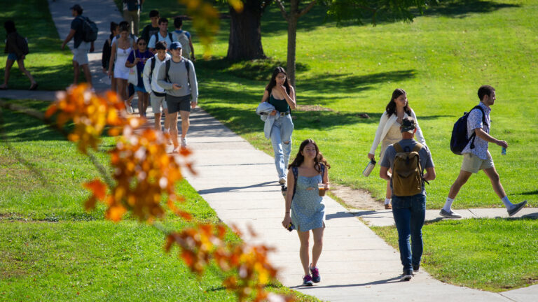 Students walking across campus