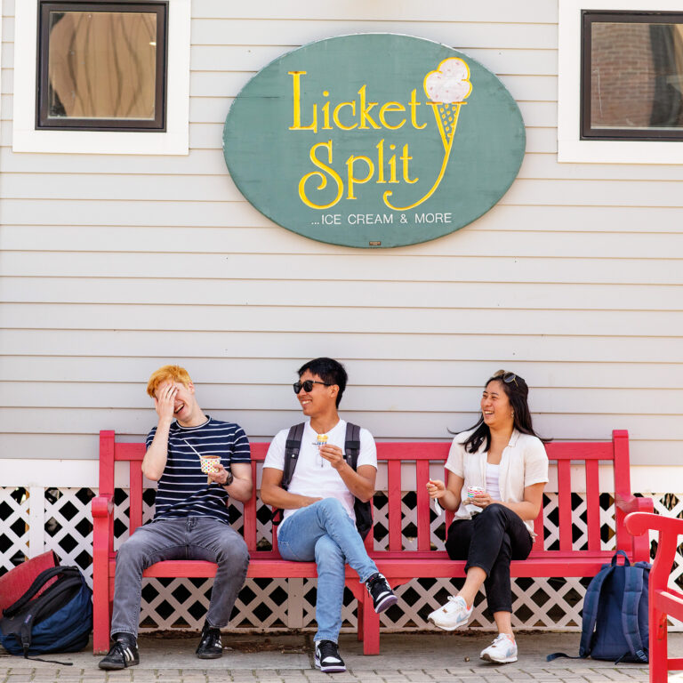 students with ice cream outside Lickety Split