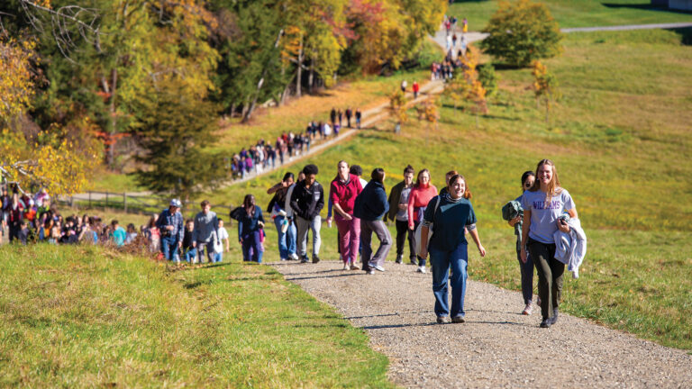 students hiking on mountain day