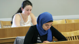 Students reading in a classroom