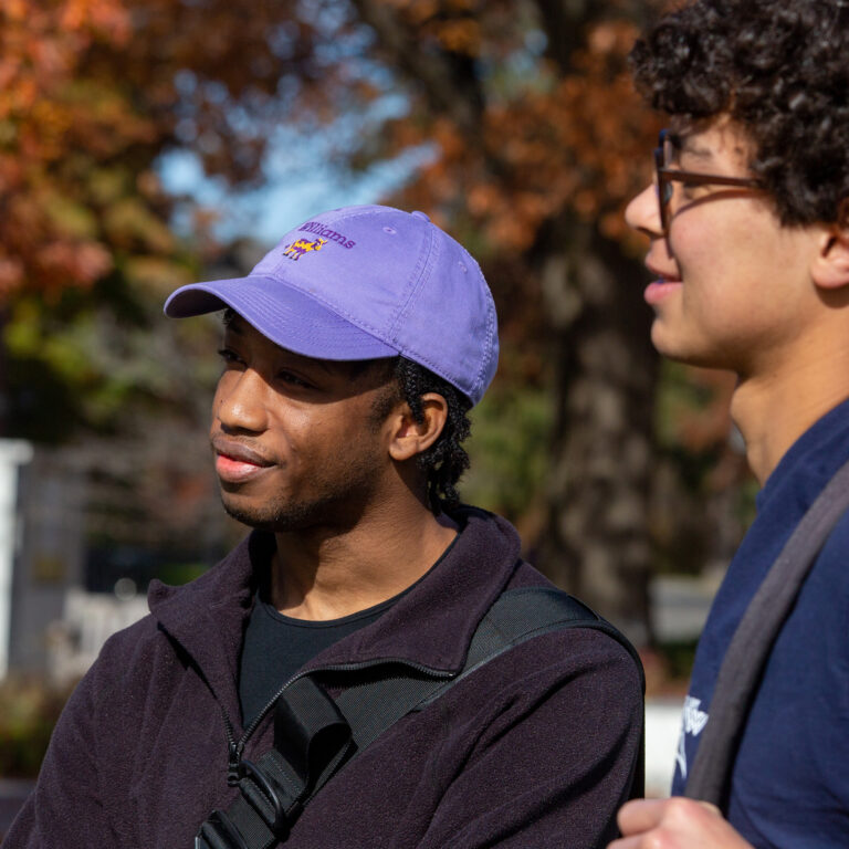 Students having a conversation outdoors