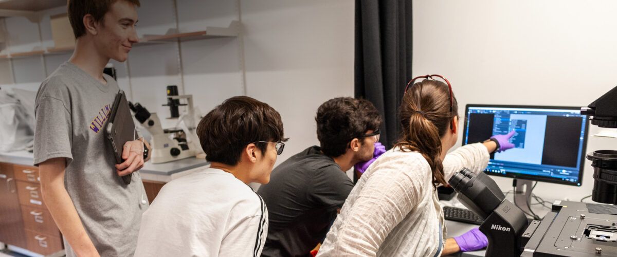 A professor leading students in summer science research