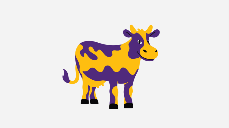 Vector illustration of a yellow cow with purple spots