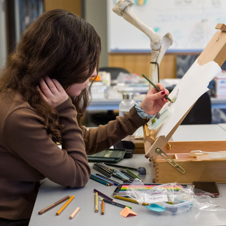 A student drawing during the Winter Study course Drawing Science