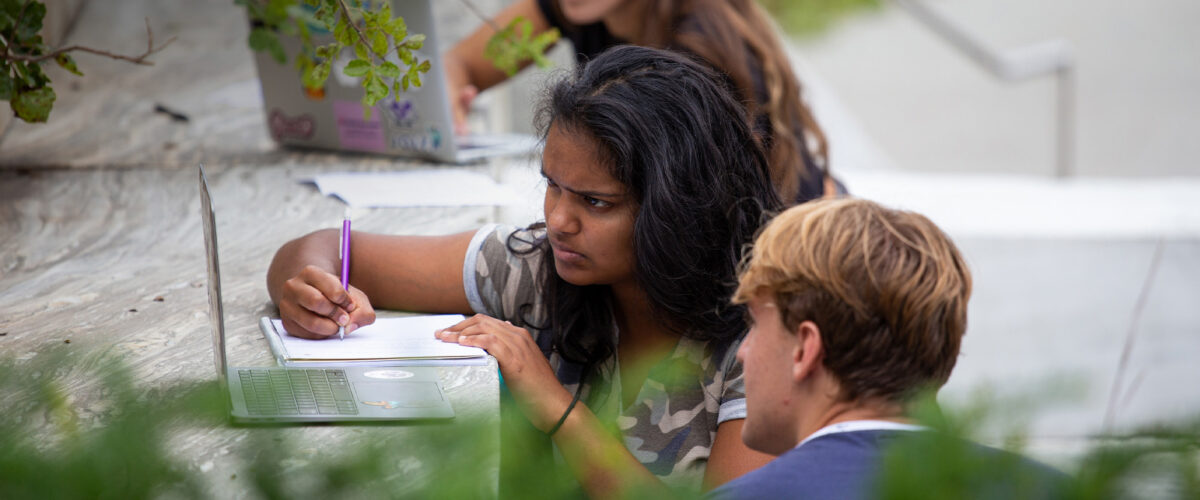 Students studying on the marble slabs