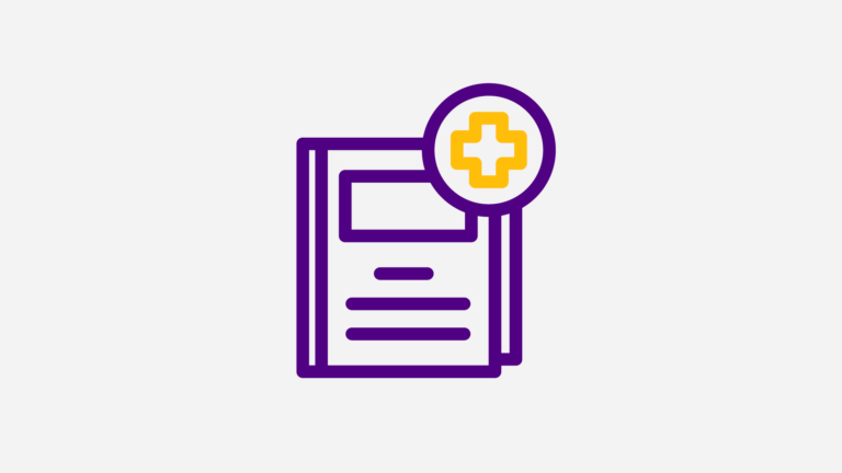 icon showing a book overlaid by a healthcare symbol