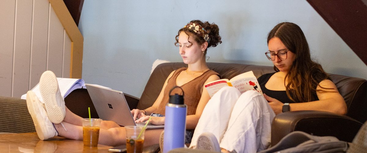 Two students studying in Goodrich Hall