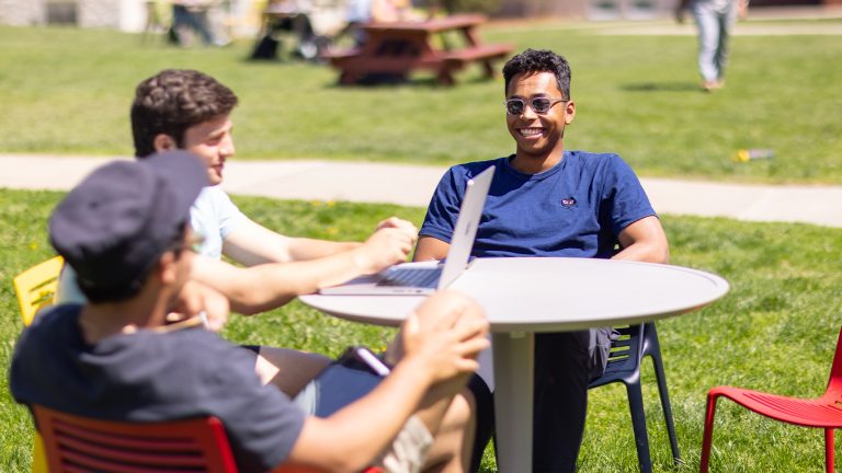 Students studying together in the Science Quad