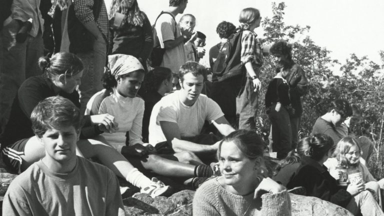 Photo from the 1970s of students on top of a mountain