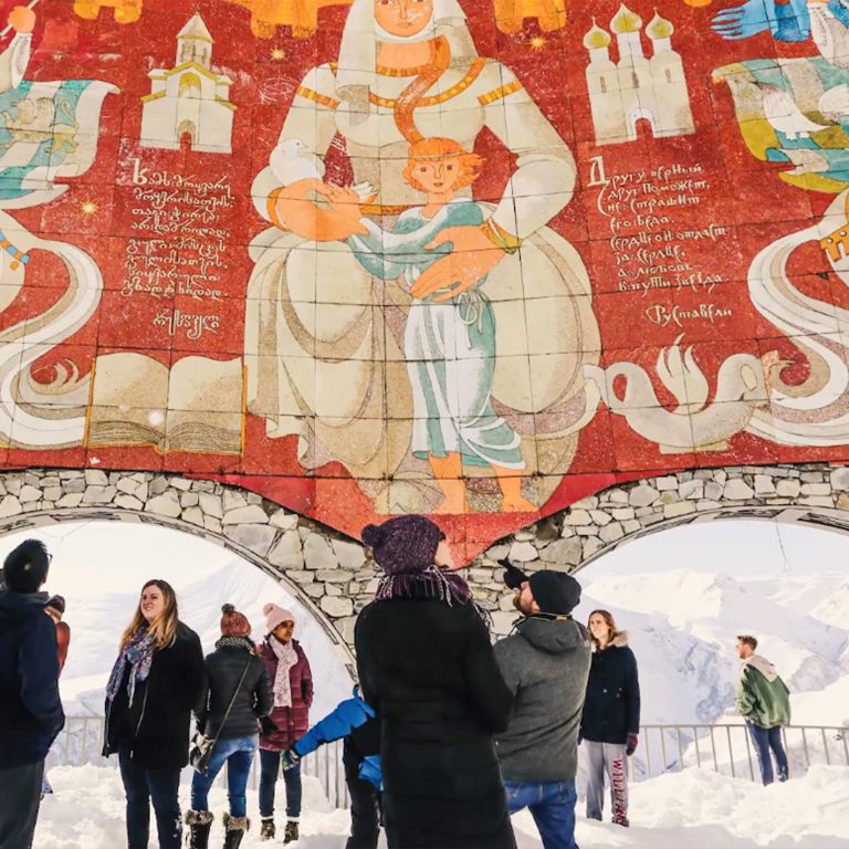 Williams students visiting the Russia–Georgia Friendship Monument