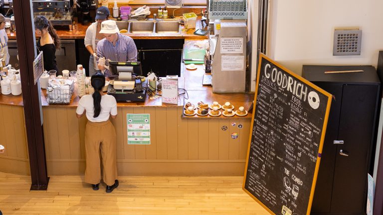 A student ordering from the counter at Goodrich Cafe