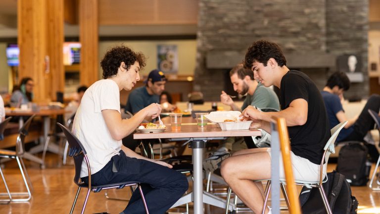 Students eating in a dining hall