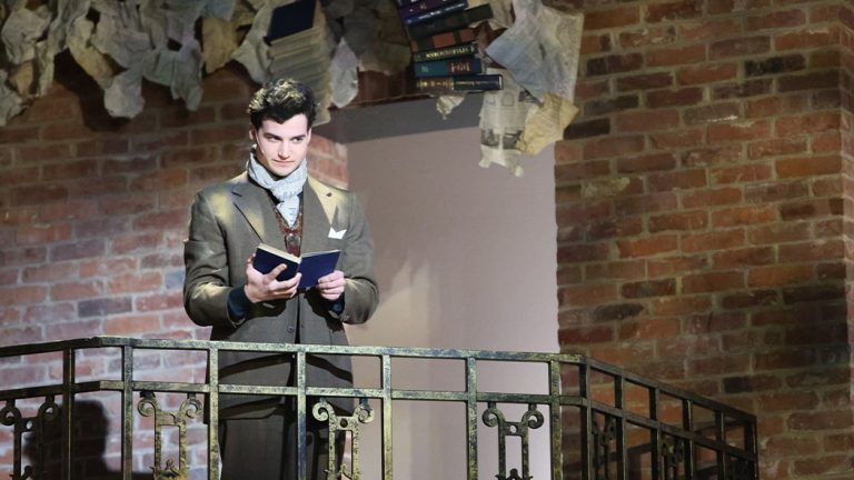 A student performer acting in the production of Into The Woods