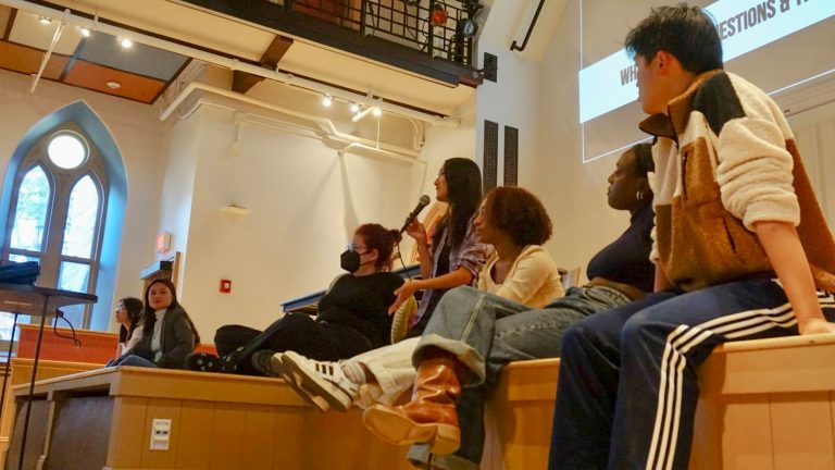Students listening during the Teach In