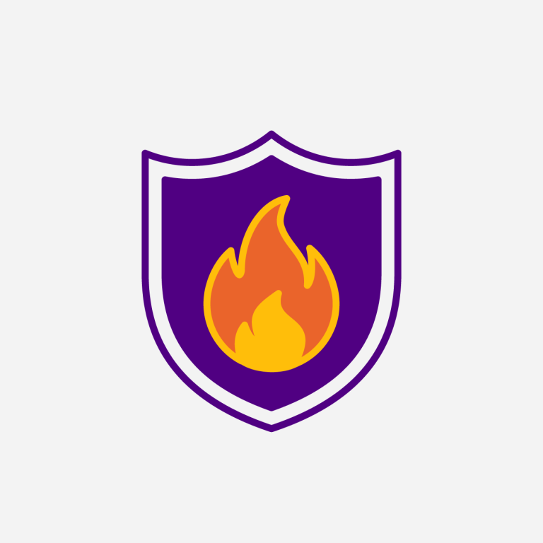 icon of a flame on a purple shield